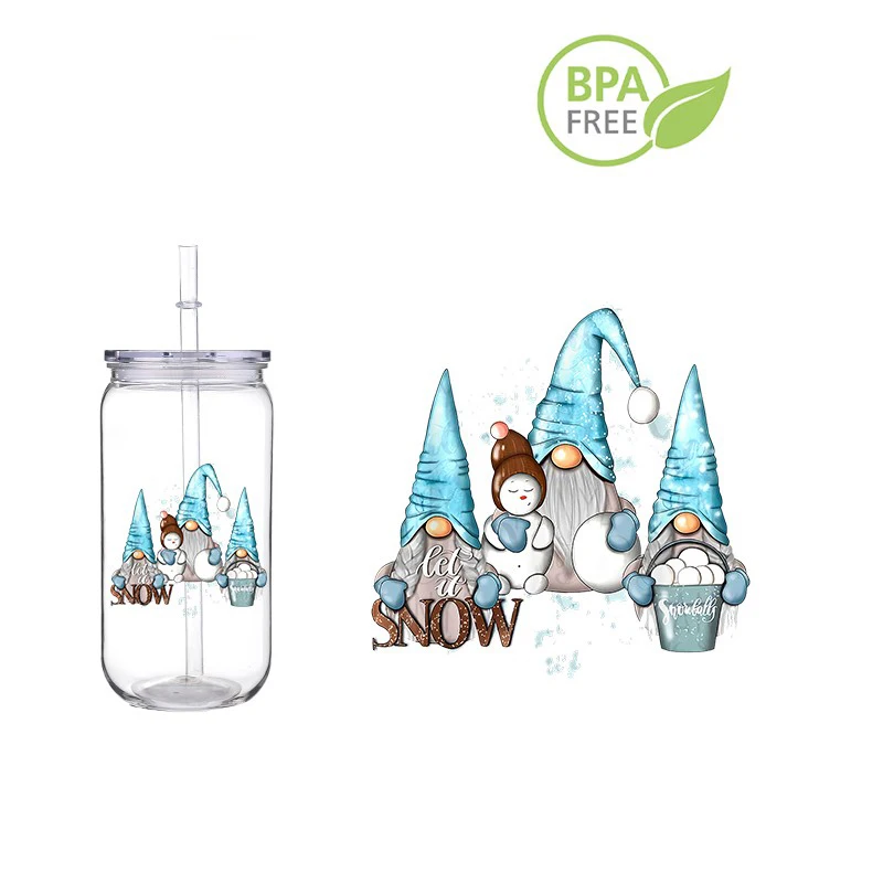 Рождественский синий карлик с 3D-печатью пластиковый соломенный стакан для