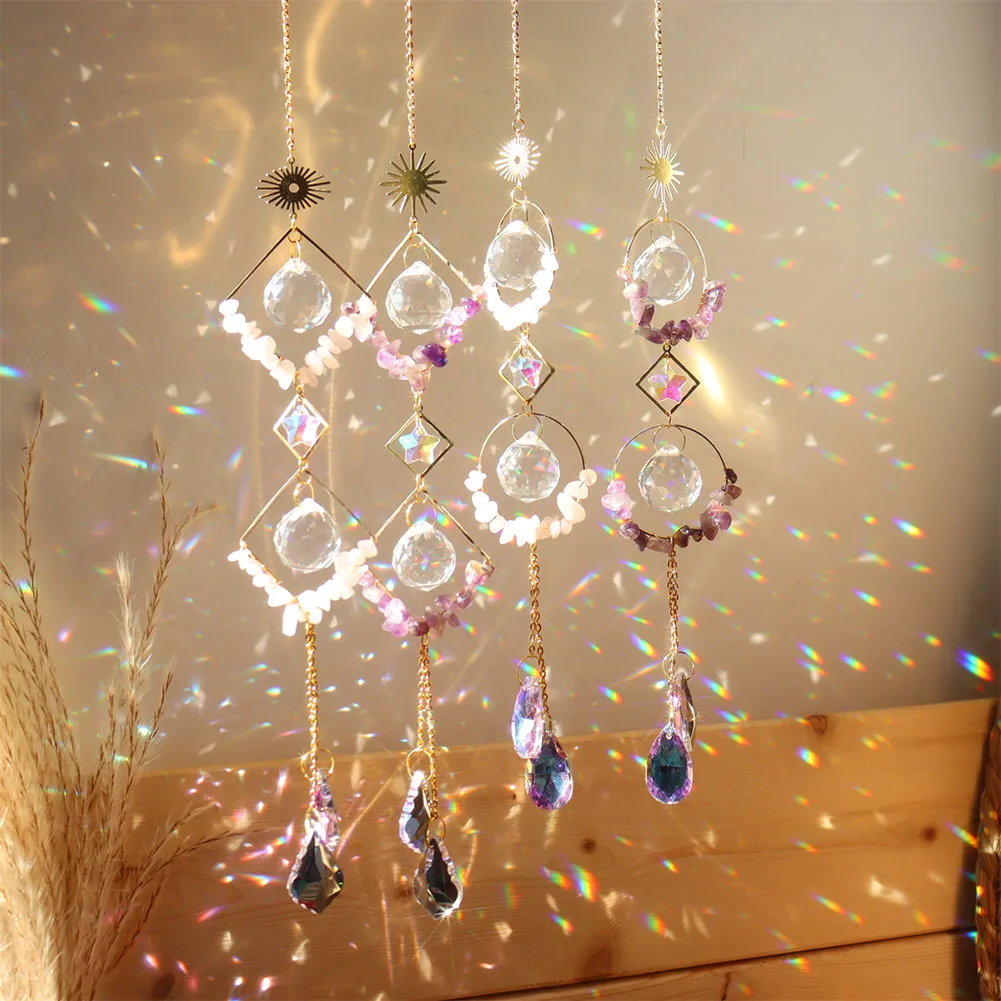 

Хрустальные колокольчики с фиолетовыми натуральными камнями, призмы, Ловец светильник, ветряные колокольчики, Автомобильная подвеска на о...