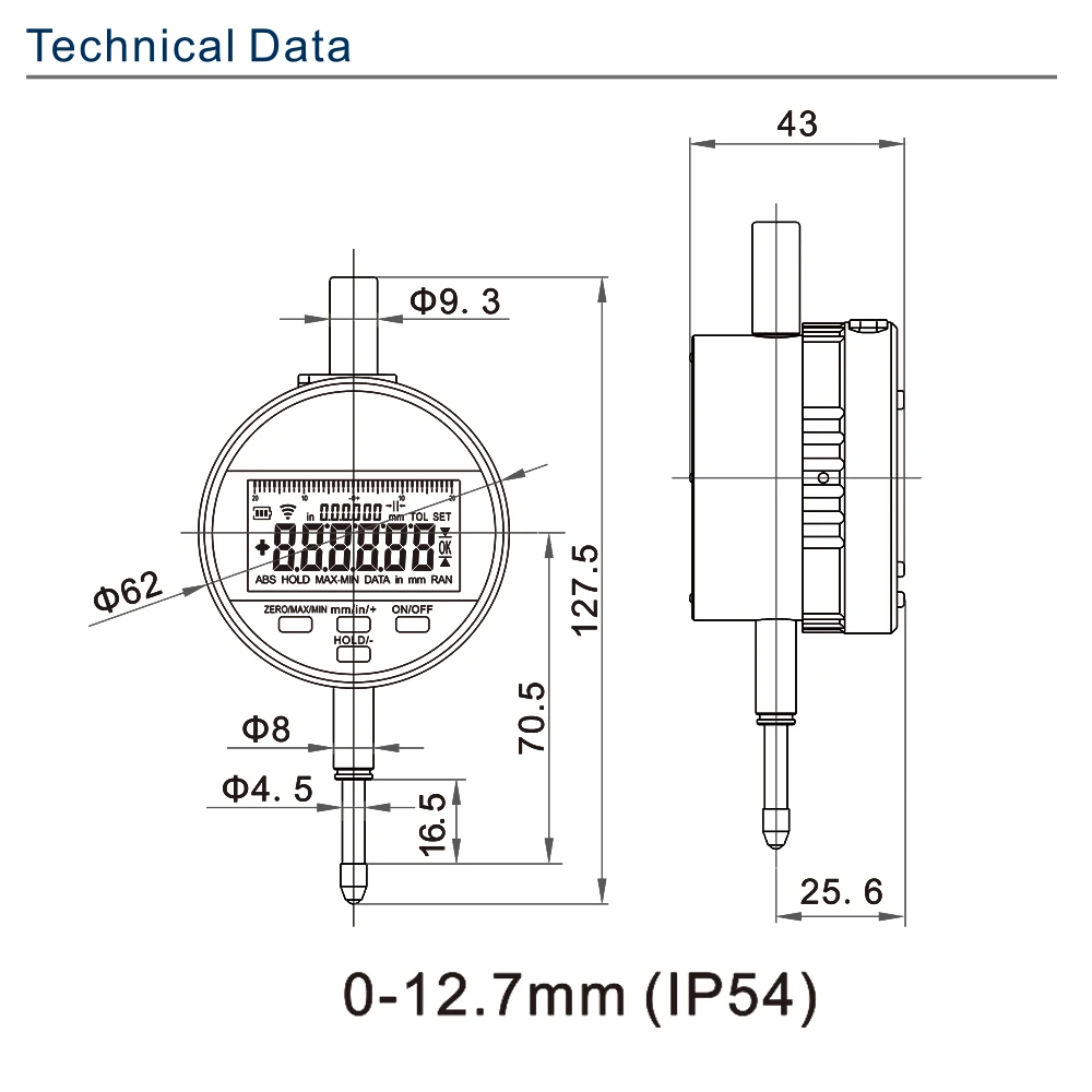 Электронный индикатор SHAHE IP54 цифровой 0-12 7/25 4/50 8 мм разрешение мкм измерительный