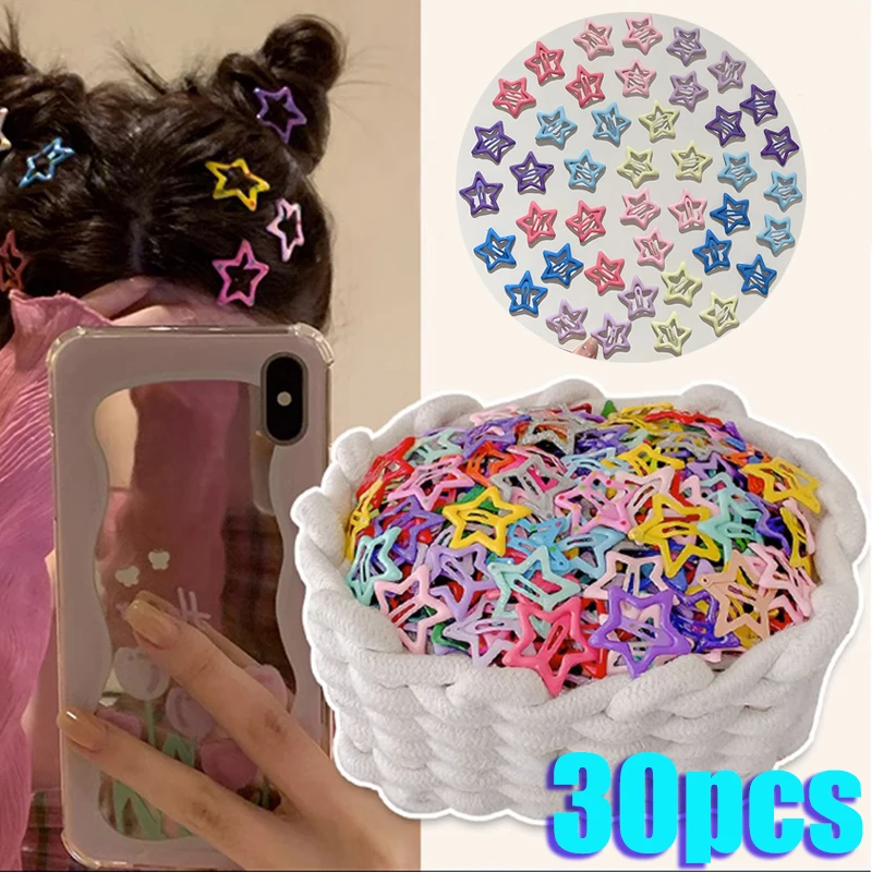 

30pcs Candy Color BB Clip Children's Star Hairpin Barrettes Side Clip Hair Accessories Headdress Pentagram Back Head Hair Clip