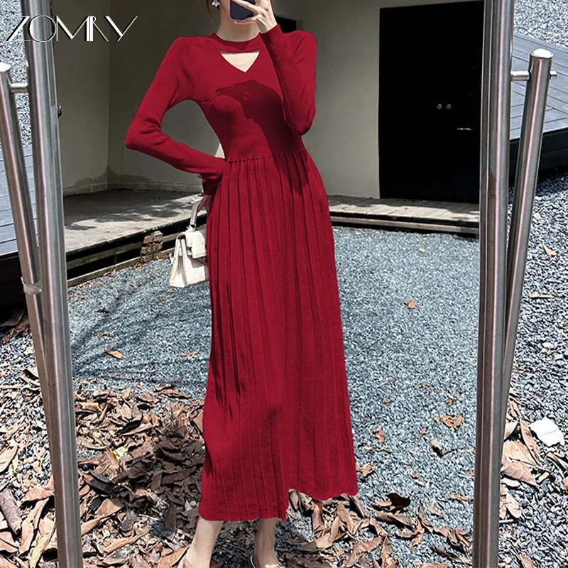 Женское трикотажное длинное платье ZOMRY в корейском ретро-стиле Y2K новое модное