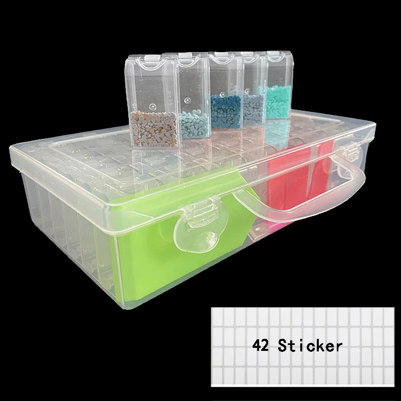 

42/48/64 Grid Elizabeth Bead Storage Box Large Opening Independent Grid Diamond Painting Bead Jewelry Packaging Box With Sticker