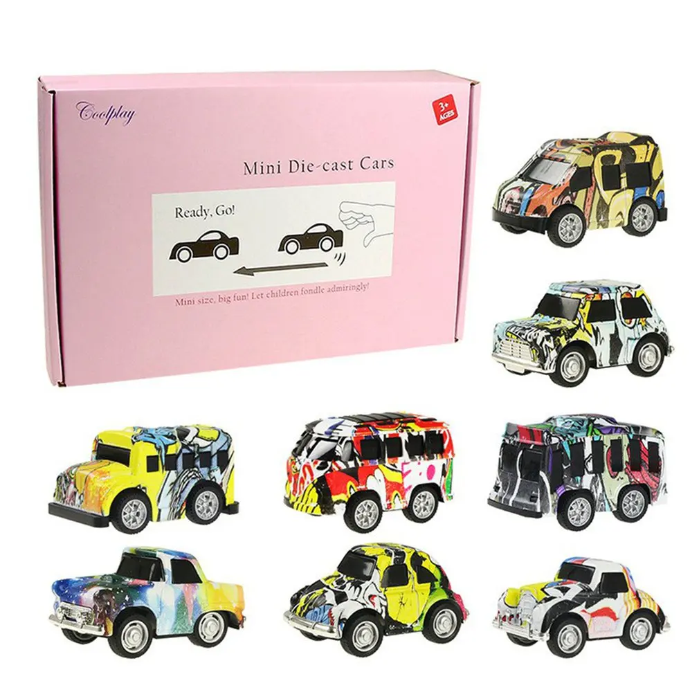 

8 PCS/Set Mini Graffiti Diecast Car Alloy Pull Back Vehicles Model Toy Metal Lovely Doodle Colorful Toys Alloy Car For Kids Gift
