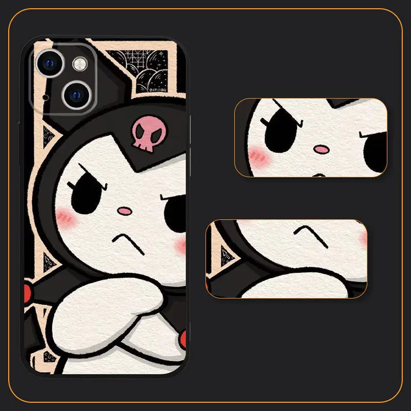 

Kawaii Sanrio Kuromi Graffiti Phone Case for iPhone 13 12 11 Pro Max XR XS Max 8x7 All-Inclusive Couple Silicone Soft Case