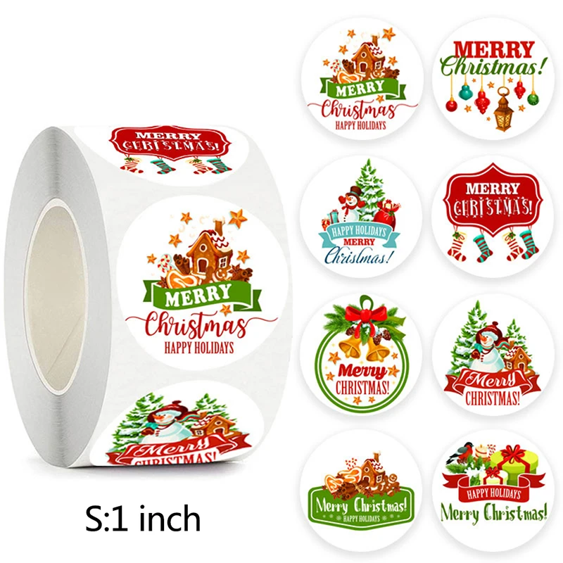 

500 шт./рулон, Новогодние декоративные наклейки для упаковки подарков