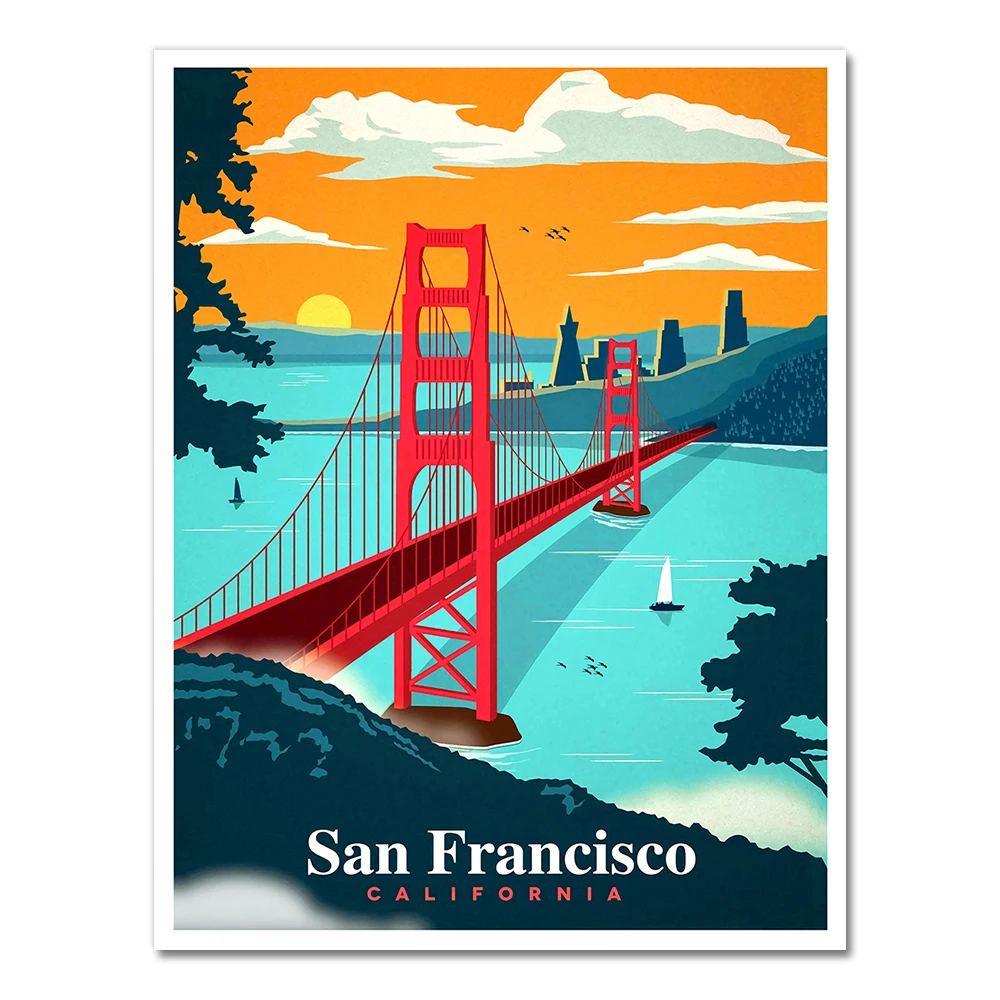 

AliPaint Город Сан-Франциско винтажный плакат на холсте