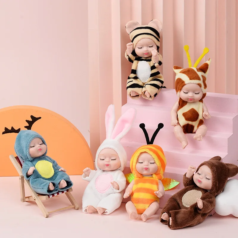 

2022NEW 6PCS Cute Animal Baby Doll 3.5inch Deer/ Bee/ Bear Sleep Baby Simulated Reborn Baby Doll for Children's Toy with Clothes