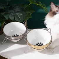 dogs water food bowl with stand pet cat ceramics drink eat dish puppy kitten neck guard feeder cats cereal dispenser