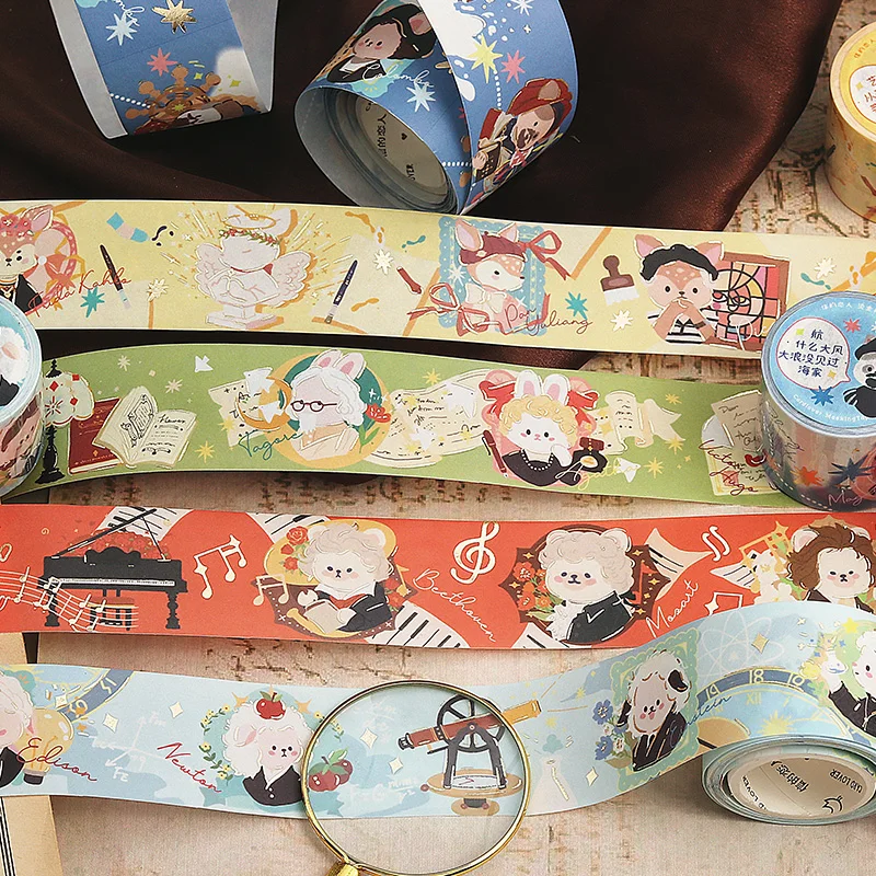 Cute Cartoon Animal Celebrities Washi Tape Gold Stamping Masking Tape Kawaii Art Decor Supplies Aesthetic Scrapbooking Notebooks