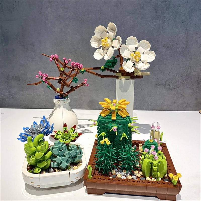 

Building Blocks Flower Granular Fleshy Potted succulent plant Cactus Assembled Ornaments Educational Toys Kid 3D Model Bricks