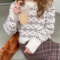 sweaters women knitted pullover new korean style retro schoolgirl fall winter loose lazy wind plus size sweater white black tops