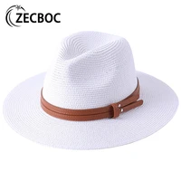 straw hat for women panama summer sun protect hat unisex wide brim beach wedding party flat cap ladies uv protection man hat new