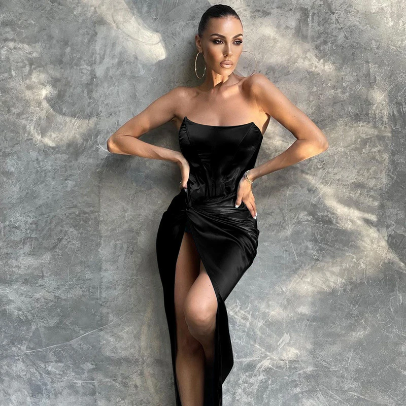 

Beach Women Dress Swimsuit Pareo Cover Up New Summer 2022 Strapless With High Waist Vented Solid Polyester Crochet Clothes For
