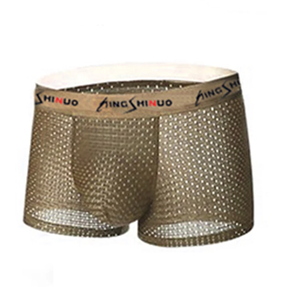 

Mesh Men's Boxer Shorts Sexy U Convex Pouch Panties Breathable Male Underwear Hollow Plus Size Graphene Antimicrobial Underpants