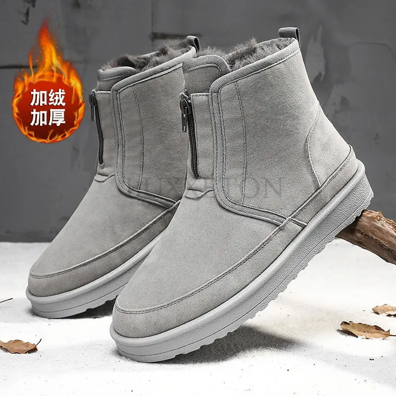 

Round Toe Snow Boots Men Winter Shoes Short Plush Warm Comfortable Men's Black Grey Boots Outdoor Casual Shoes Man Cotton Boot