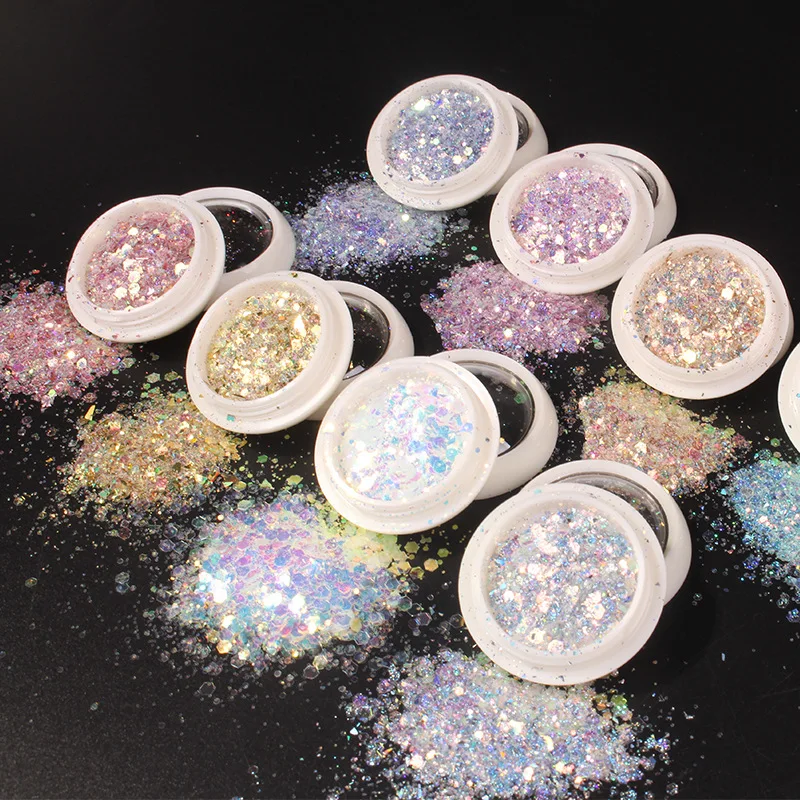 8 цветов Аврора Русалка крупная Шестигранная фотоблестящая Смешанная блестящая