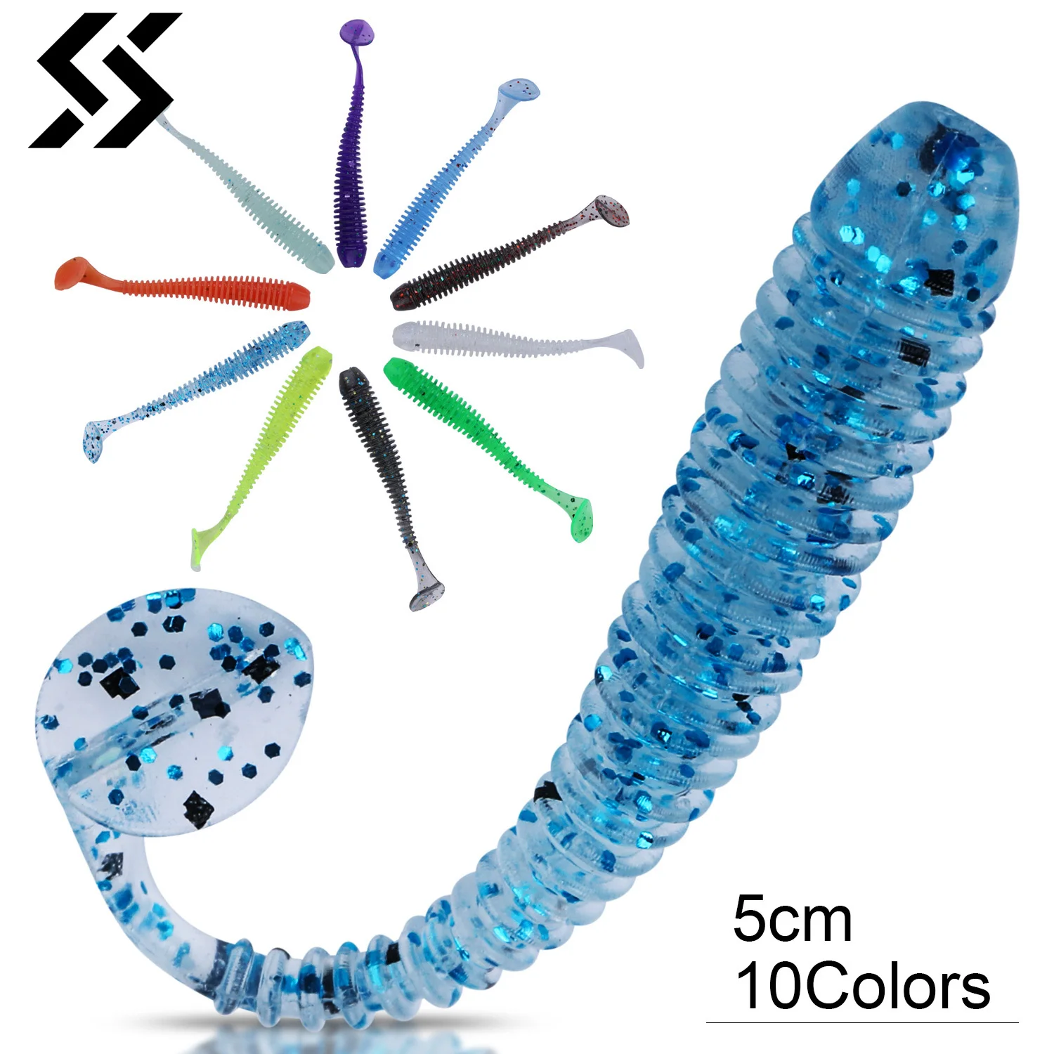 

Sougayilang 10pcs Soft Lures Silicone Worms Baits 5cm Jigging Wobblers Fishing Lures Artificial Swimbaits for Bass Carp Tackle