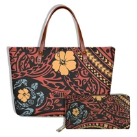flower polynesian pattern print new 2pcsset wallethandbags art female pu leather tote bags 2022 multifunctional bolso