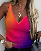 new summer women ombre colorblock v cut tank top femme casual sleeveless daily shirts lady outfits t shirt street wear clothing