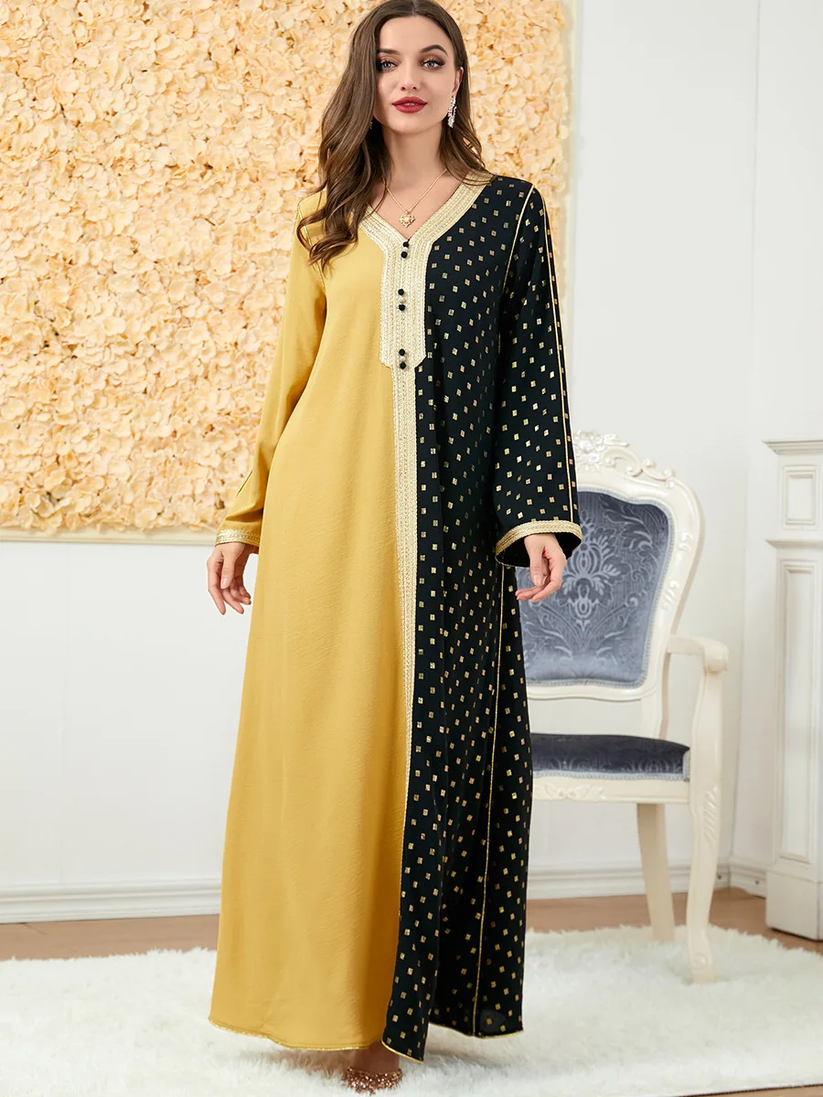 

Autumn Morocco Dress Muslim Women Abaya Print V Neck Abayas Dubai Turkey Islam Party Dresses Kaftan Robe Longue Vestidos Largos