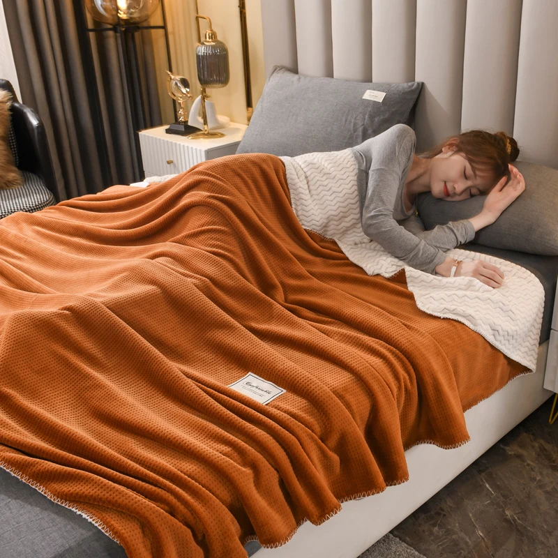 

Double waffle Blankets Double Sided Solid Color Travel Adults And Children Blanket Sofa Warm Wool Blanket Bedspread