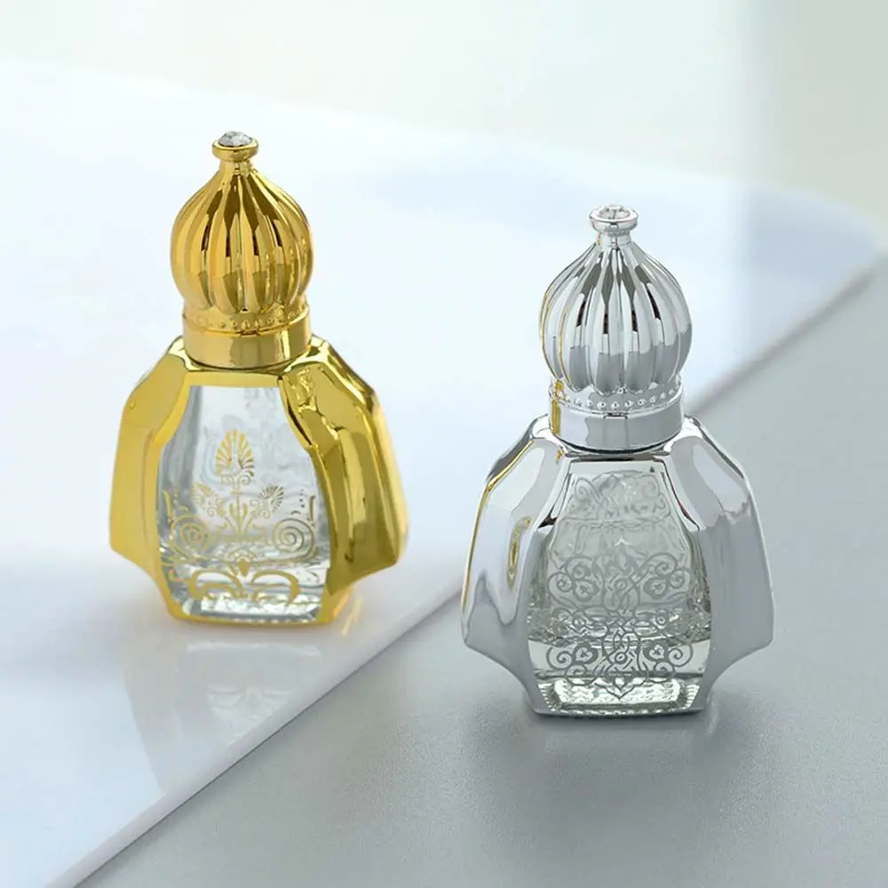 Garrafas recarregáveis garrafas de óleo de cristal árabe ouro attar oud garrafas de perfume de vidro com rolo dropper adesivo