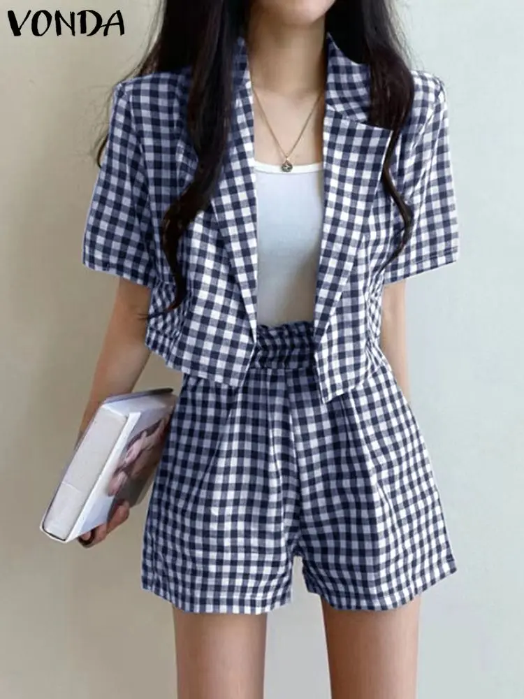 

Костюм VONDA женский с коротким рукавом, модный офисный деловой пиджак с отложным воротником и шорты, одежда для женщин