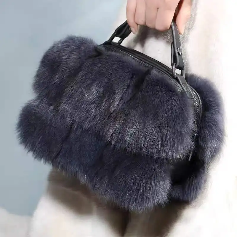 

Women's wallet 100% true fox fur shoulder diagonal bag ladies Messenger bag luxury designer dinner bag wallet handbag