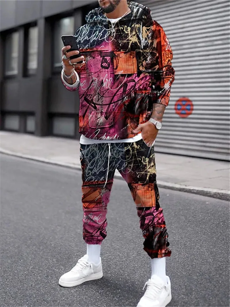

Autumn Winter 3D Printed Men's Hooded Sweater Set Men's Sportswear Tracksuit Long Sleeve Men's Clothing Suit