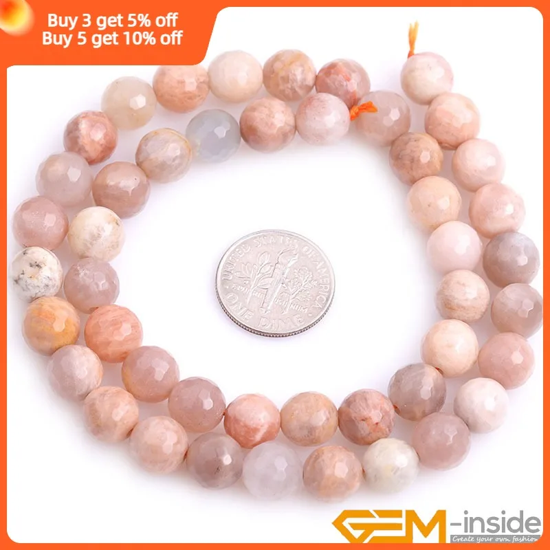 Natural Stone Sunstone Faceted Round Bead For Jewelry Making Strand 15&quot DIY Fashion Beads Bracelet Women Gift | Украшения и