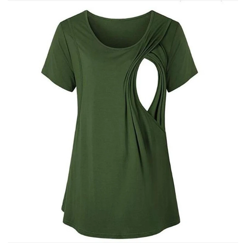 

Europe and America Summer Women Maternity Breastfeeding Tee Nursing Tops Solid Color Short Sleeve Side Maternity T-Shirt