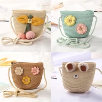 handmade summer children girls shoulder bag flower straw baby bags messenger bag kids keys coin purse cute princess mini handbag