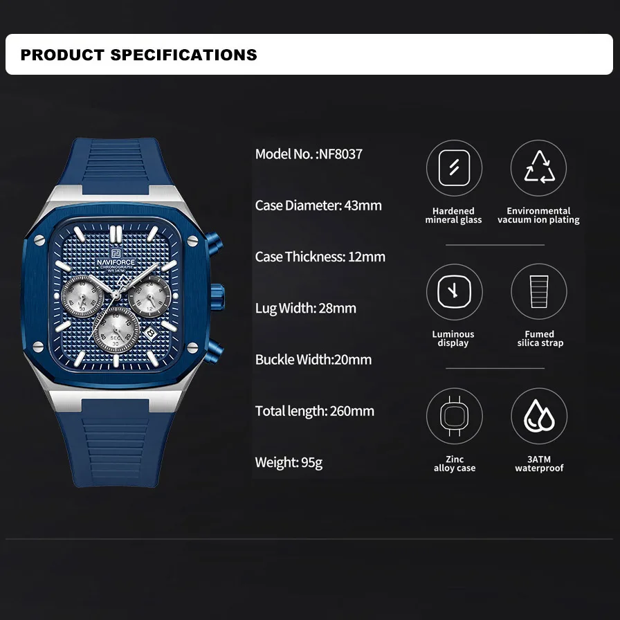 NAVIFORCE Роскошные мужские часы модные повседневные водонепроницаемые кварцевые