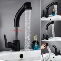 matte black bathroom basin faucet pull out spout rotatable liftable body deck mounted hot and cold water mixer tap