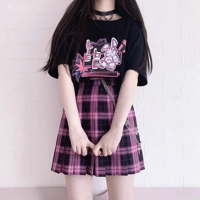 

Harajuku BF Loosee T Shirt 2021 Women Clothing Dark Gothic Tops Summer Plus Size O Neck Short Sleeve Tshirts Cartoon Streetwear