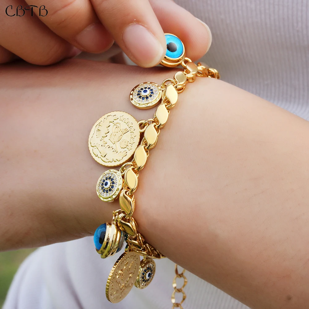 

Gothic Tassel Evil Eye Bracelets for Women Punk 18K Gold Money Coin Cuban Chain Bracelet Muslim Islam Allah Jewelry Accessories