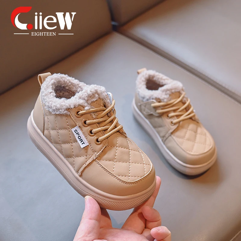 

Size 26-36 Winter Children's Shoes Pretty Kid's Boot Fluffy Inner Lining Girl Child Shoe Lace-up tenis infantil zapatos niña