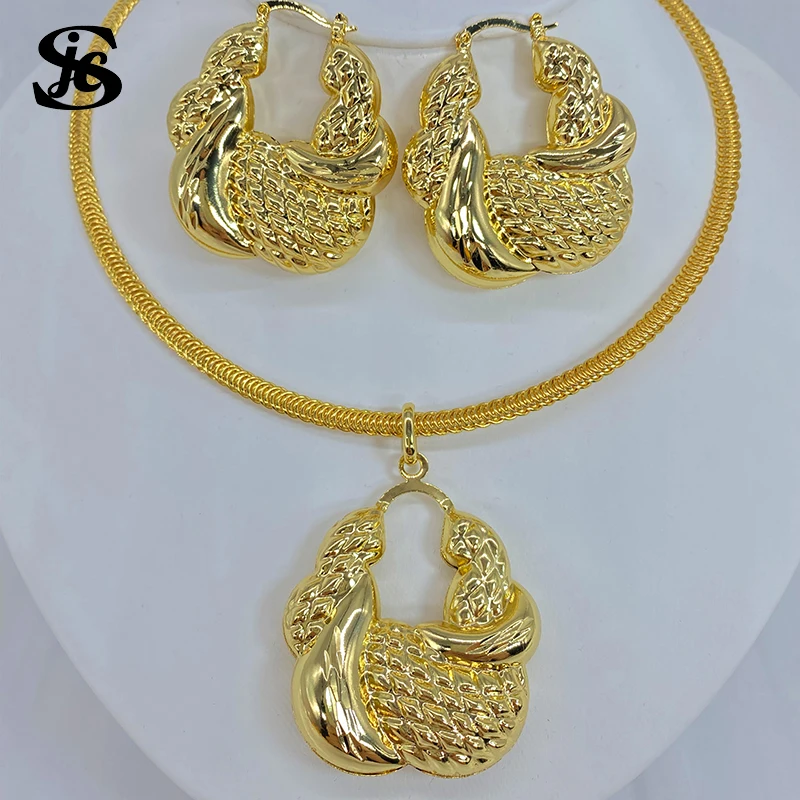Dubái-pendientes grandes chapados en oro para mujer, collar de moda, Boutique, regalo de aniversario, fiesta de boda