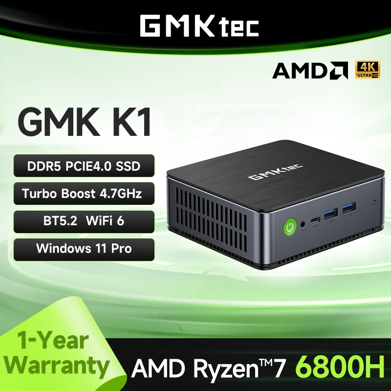 GMKtec K1 Mini Pc AMD Ryzen 7 6800H DDR5 Windows 11 Pro 16GB 512GB/1TB 32GB 1TB BT5.2 WiFi6 Desktop Gaming Computer Pc gamer