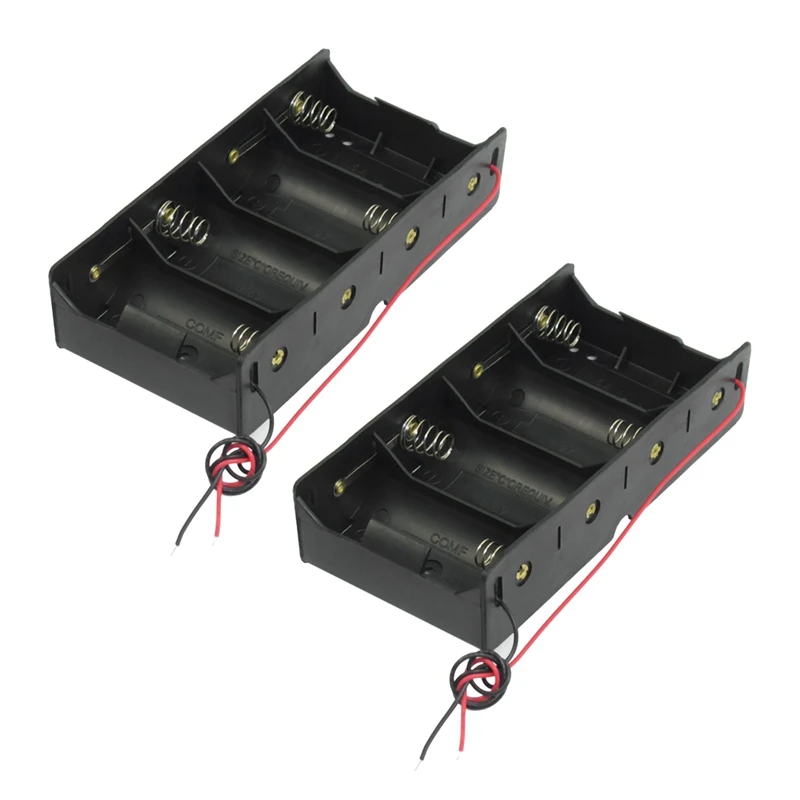 

2X Black 4 X 1.5V D Battery Holder Storage Case Box W Wire Leads