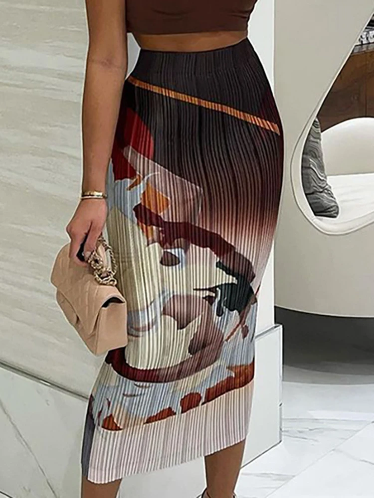 

Women High Waist Skirt Harajuku Casual Print Package Hip Skirt Ladies Streetwear Sexy Slim Sweet Stretchy A-Line Skirts Female