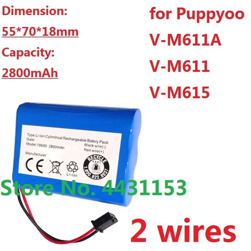 

NEW2023 New Battery for Puppyoo V-M611A V-M611 V-M615 Cleaner Li-ion 18650 10.8V-11.1V 2800mAh