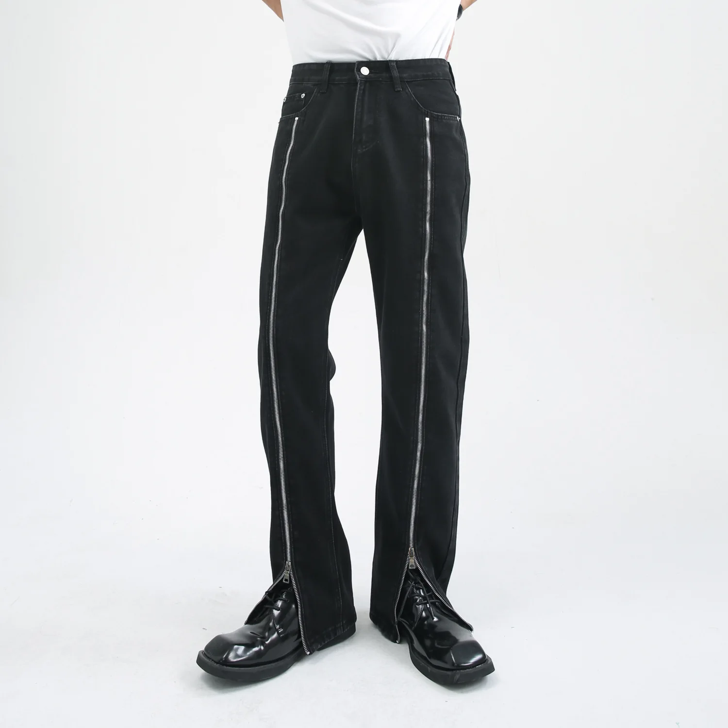 Four Seasons Black Jeans Hip Hop Zipper Design Korean Straight Loose Casual High Street Jeans Y2k Jeans Streetwear Ins Hot Sale