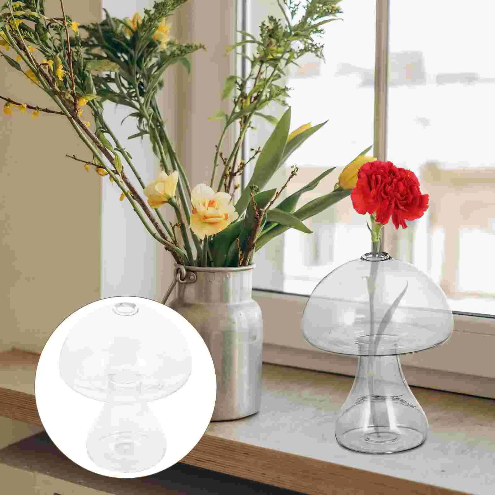

Vase Flower Mushroom Vases Terrarium Hydroponic Planter Desktop Air Floral Hydroponics Pot Container Decor Clear Bulb Shaped