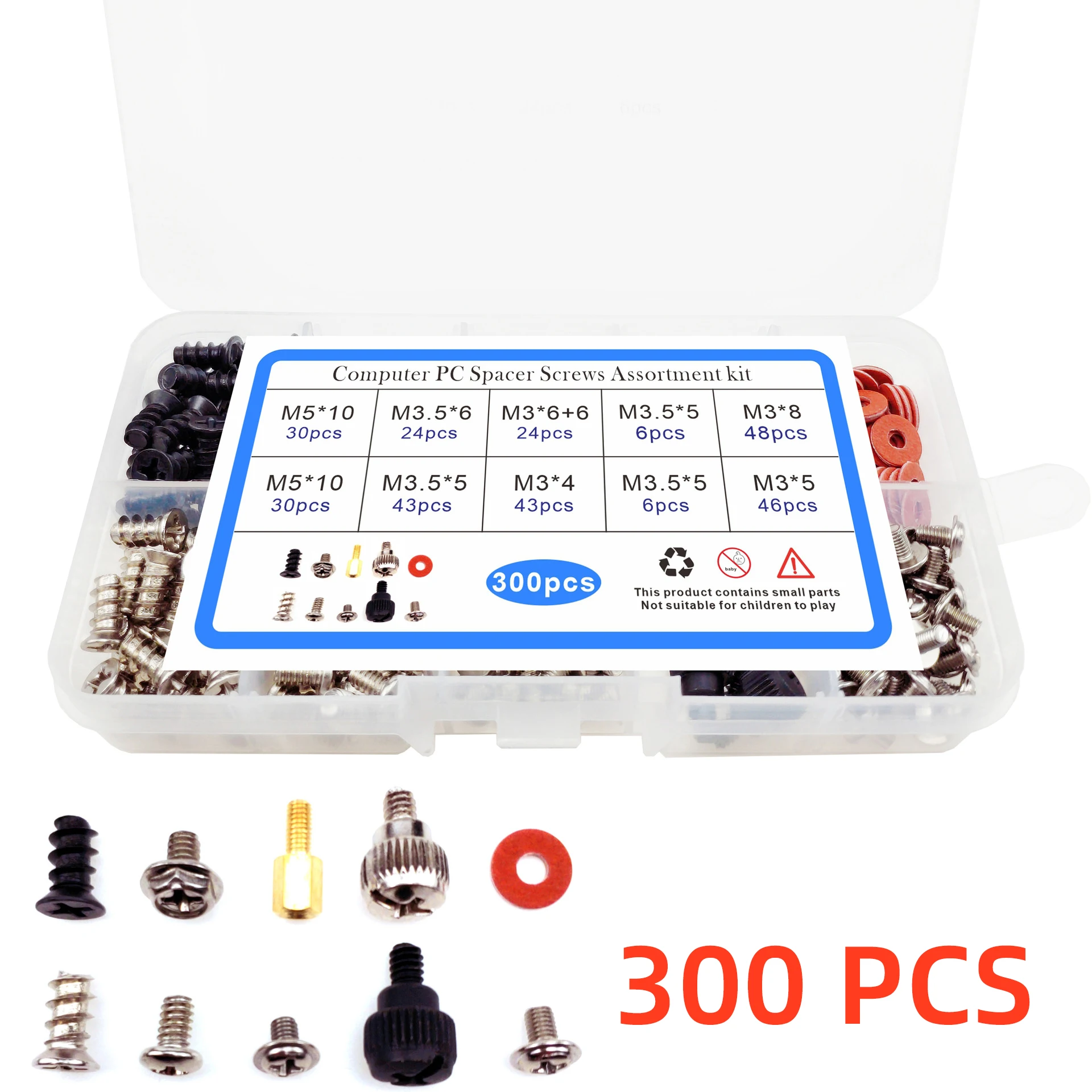 

300pcs Hard Disk DIY Motherboard PC Personal Computer Assemble Case Fan Hand Screw Bolt Standoff Washer Set Assortment Kit Box
