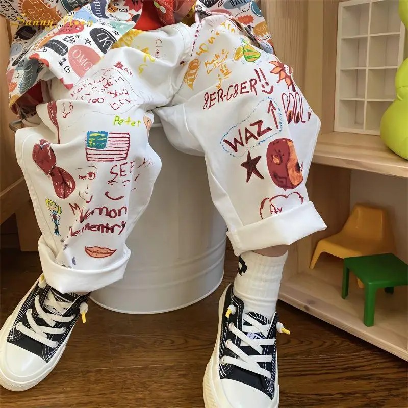 

Baby graffiti children's pants spring and autumn thin cotton printed casual pants children's version of pants 18M-10Y