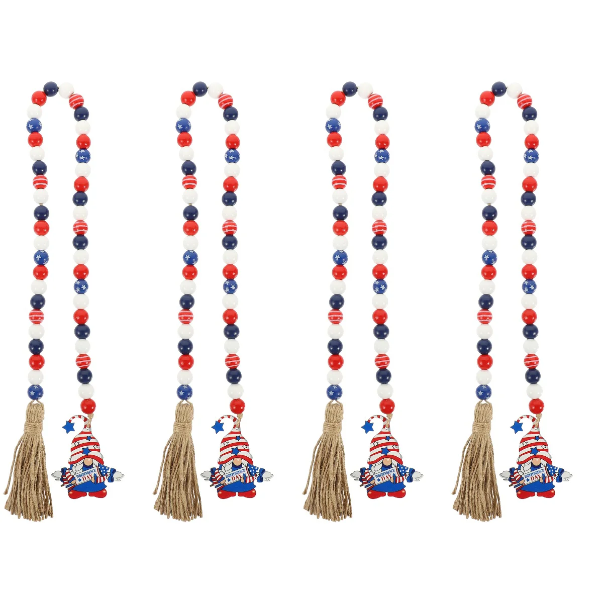 

4pcs Wood Bead Garland Farmhouse Beads Garland with Tassel Independence Day Beads String