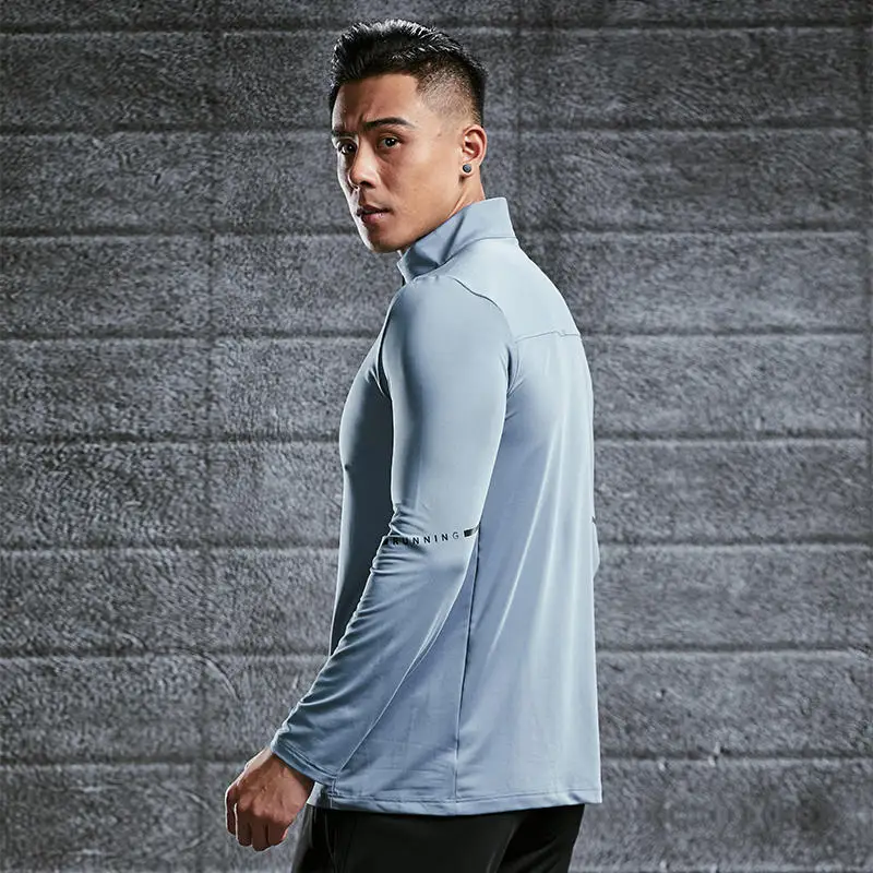 Quick Dry Men Shirts Quarter Zipper Sweatshirt Mens Sports T shirt Tight Long Sleeve Sports T-shirts Running Gym Workout Shirts
