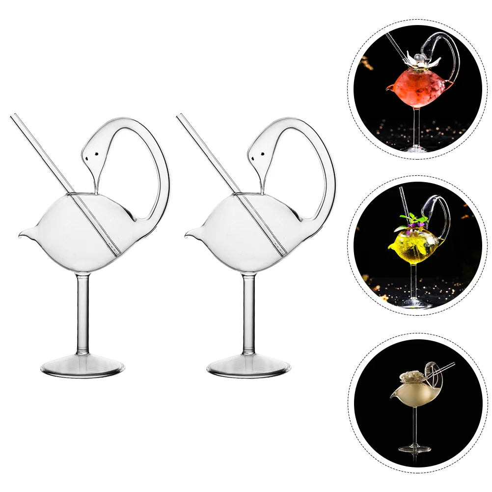 

2Pcs Lovely Swan Shaped Red Cup Transparent Cup Cocktail Cup