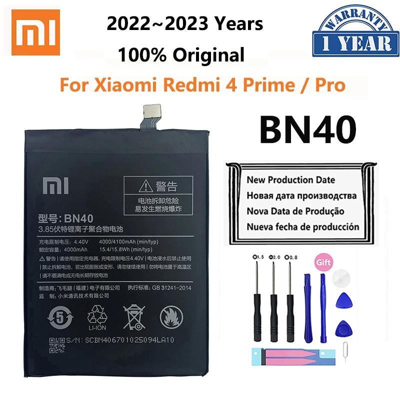 

Xiao Mi Original Phone Battery BN40 For Xiaomi Redmi 4 Pro Prime 3G RAM 32G ROM High Quality 4100mAh Phone Replacement Batteries